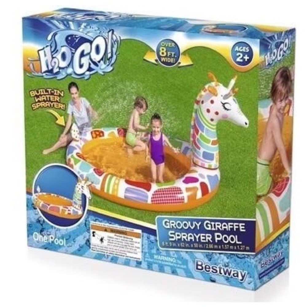 Bestway H2OGO Groovy Giraffe Inflatable Kiddie Play Pool Built-In Water Sprayer